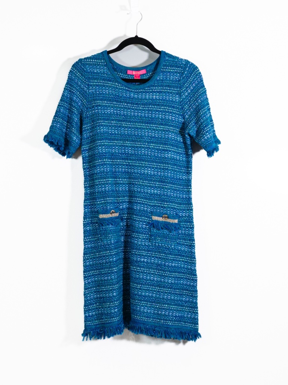 NEW Lilly Pulitzer Beckington Cotton Blend Knit Sweater Dress Blue Grotto Tweed